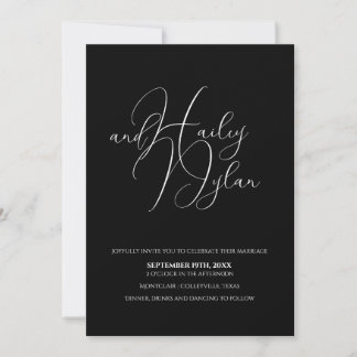 Modern Calligraphy Photo Collage QR Code Black Invitation