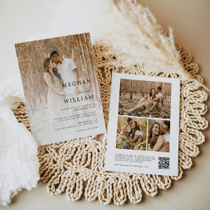 Modern Calligraphy Photo Collage QR Code Wedding Invitation
