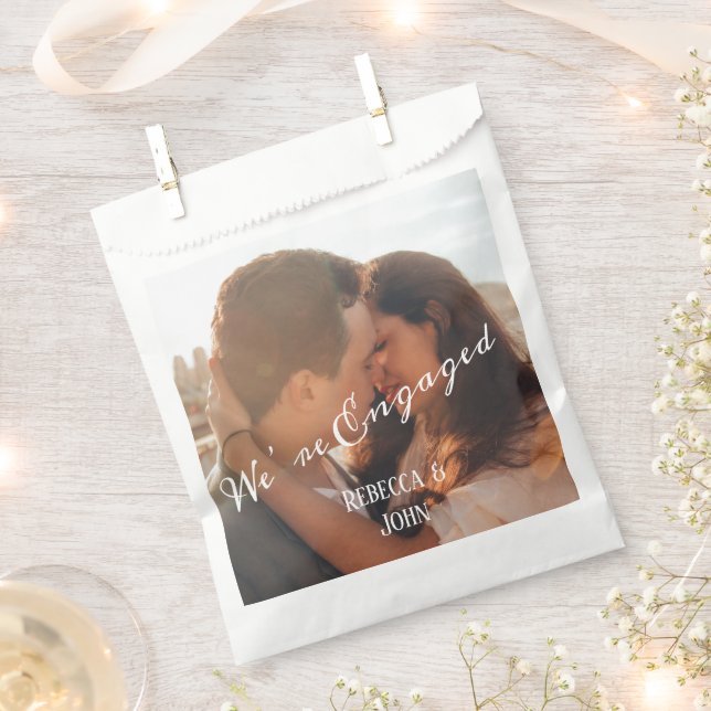 Modern Calligraphy Photo Engagement Party  Favour Bag (Clipped)
