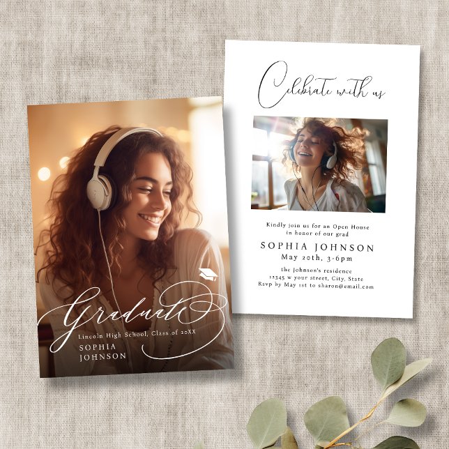 Modern Calligraphy Photo Graduation Announcement (Modern Calligraphy Photo Graduation Announcement)