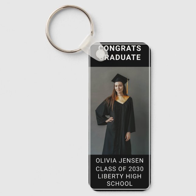 Modern Calligraphy Photo Graduation Key Ring (Front)
