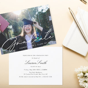 Modern Calligraphy Photo Graduation Party Invitation