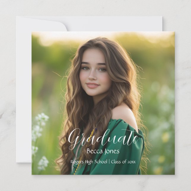 Modern Calligraphy Photo Graduation  Save The Date (Front)