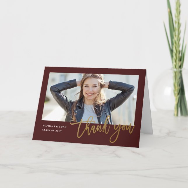 Modern Calligraphy photo graduation Thank You Card (Front)