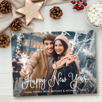 Modern Calligraphy Photo Happy New Year Postcard