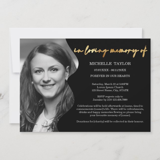 Modern Calligraphy Photo In Loving Memory Funeral  Invitation (Front)