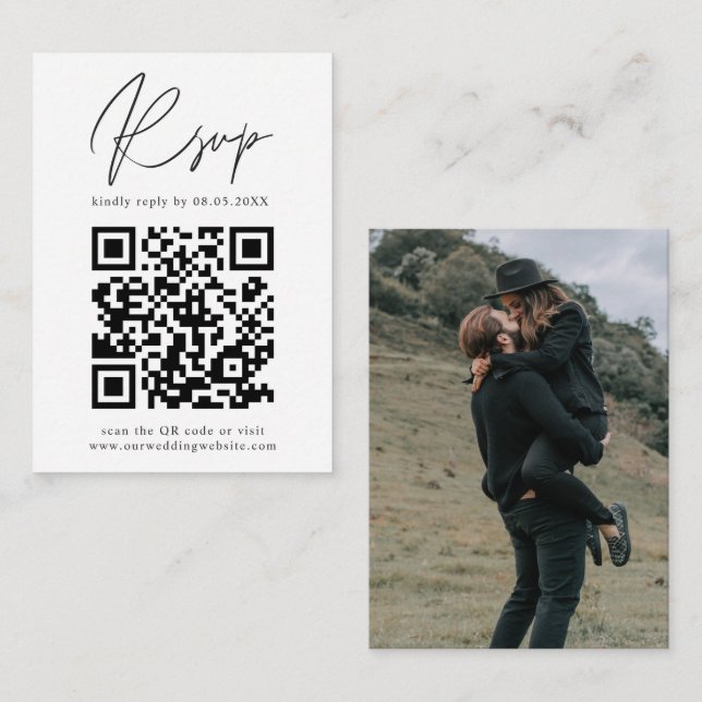 Modern Calligraphy Photo QR Code Enclosure Card (Front/Back)