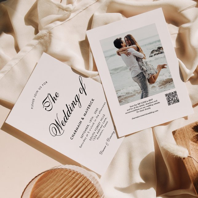 Modern Calligraphy Photo QR Code Wedding Invitation (Creator Uploaded)