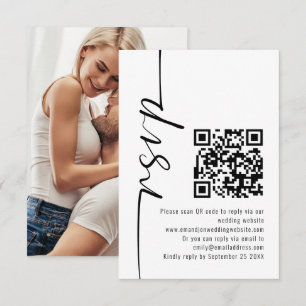 Modern Calligraphy Photo QR Code Wedding RSVP  Card