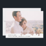 Modern calligraphy photo save the date<br><div class="desc">A simple photo save the date with modern calligraphy rose gold overlay and large landscape photo.</div>