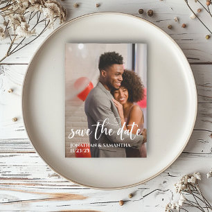Modern Calligraphy Photo Save the Date Budget Card