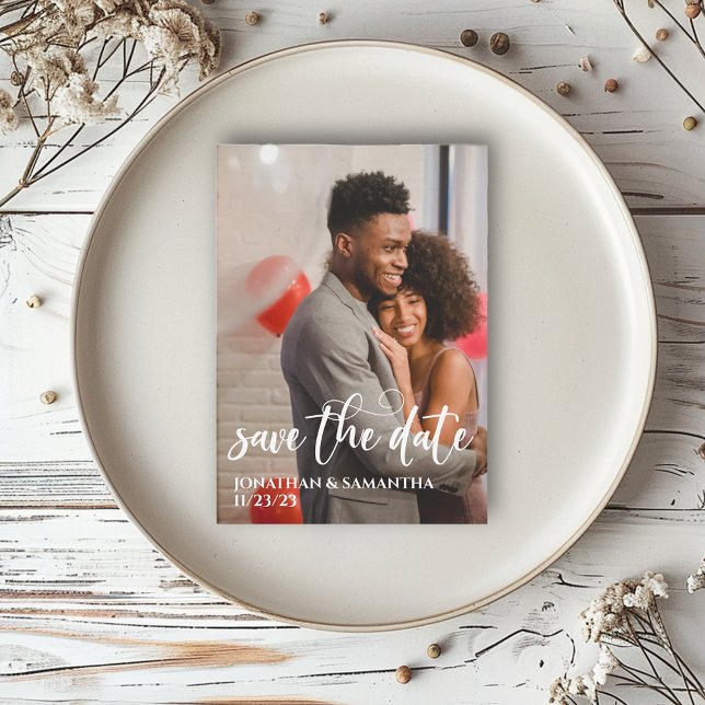 Modern Calligraphy Photo Save the Date Budget  Card (Creator Uploaded)