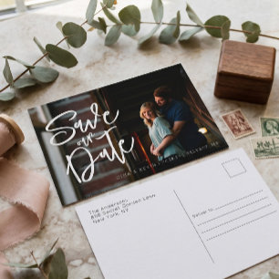Modern Calligraphy Photo Save the Date Postcard