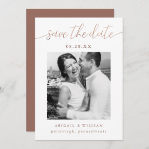 Modern Calligraphy Photo Terracotta Wedding Save The Date