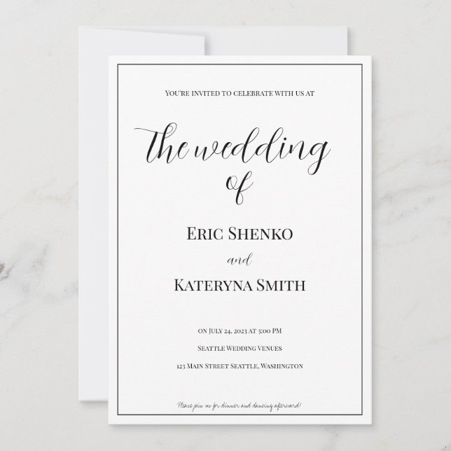 Modern Calligraphy & Photo Wedding Invitation  (Front)