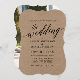 Modern Calligraphy Photo Wedding Kraft Invitation
