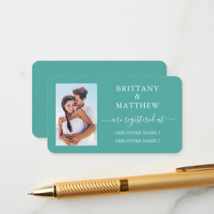 Modern Calligraphy Photo Wedding Registry Teal Enclosure Card