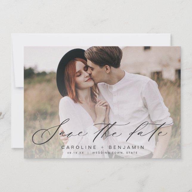 Modern calligraphy photo wedding save the date (Front)