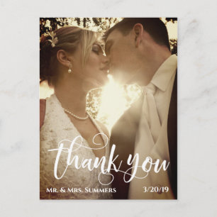 Modern Calligraphy Photo Wedding Thank You Brushed Postcard
