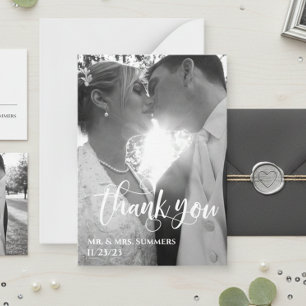 Modern Calligraphy Photo Wedding Thank You Budget  Card