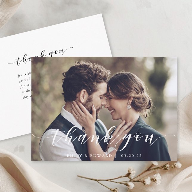 Modern Calligraphy Photo Wedding Thank You Card (Creator Uploaded)