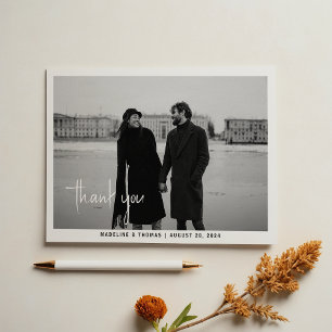 Modern Calligraphy Photo Wedding Thank You Card