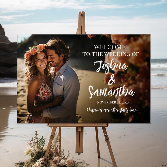 Modern calligraphy photo wedding welcome poster (Creator Uploaded)