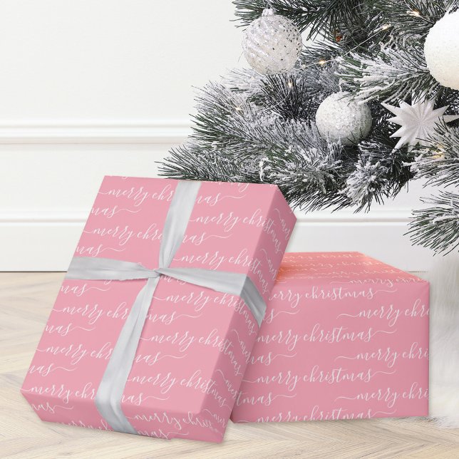 Modern Calligraphy Pink and White Christmas Wrapping Paper (Creator Uploaded)