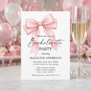 Modern Calligraphy Pink Bow Bachelorette Party Invitation