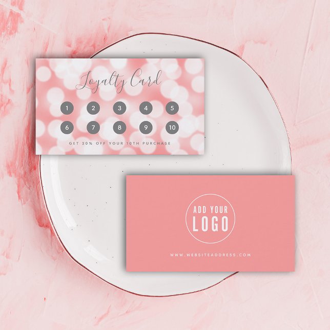 Modern Calligraphy Pink Champagne Bokeh Lights Loyalty Card (Creator Uploaded)