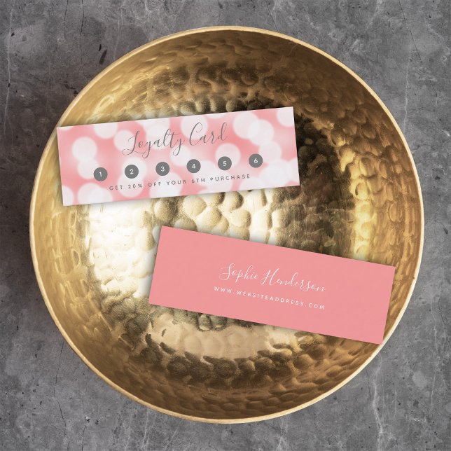 Modern Calligraphy Pink Champagne Bokeh Lights Loyalty Card (Creator Uploaded)