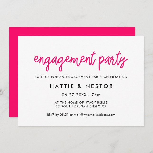 Modern calligraphy Pink Engagement party Invitation (Front/Back)