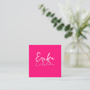 Modern Calligraphy Pink Minimalist Square Business Card
