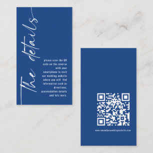 Modern Calligraphy QR Code Blue Wedding Details Enclosure Card