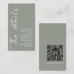Modern Calligraphy QR Code Sage Wedding Details Enclosure Card