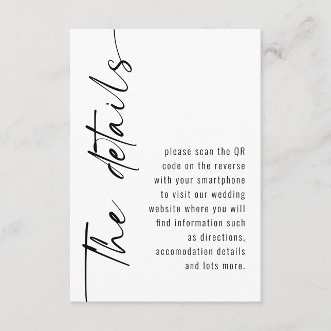 Modern Calligraphy QR Code Wedding Details Enclosure Card (Front)