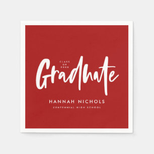 Modern Calligraphy Red Graduation Party Napkin