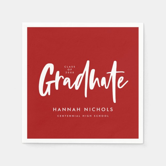 Modern Calligraphy Red Graduation Party Napkin (Front)