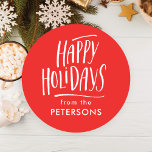 Modern Calligraphy Red Happy Holidays Classic Round Sticker<br><div class="desc">"Happy Holidays" calligraphy design in a modern style,  these lovely holiday gift stickers are fully personalised with any name. The perfect,  personal touch to your Christmas gift.</div>