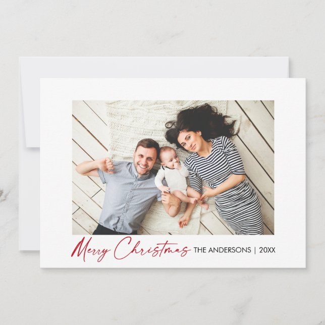 Modern Calligraphy Red Ink Script Christmas Photo Holiday Card (Front)