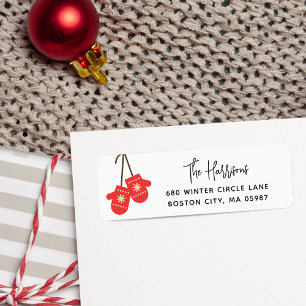 Modern Calligraphy Red Mittens Return Address Label