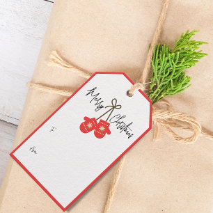 Modern Calligraphy Red Mittens To and From Gift Tags
