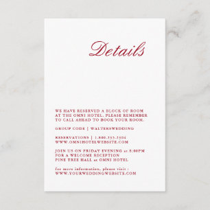 Modern Calligraphy Red Wedding Detail Card