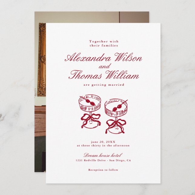 Modern Calligraphy Red Wedding Invitation (Front/Back)