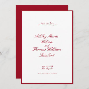 Modern Calligraphy Red Wedding Save the Date Invitation