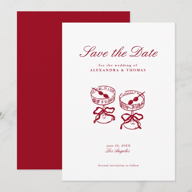 Modern Calligraphy Red Wedding Save the Date Invitation (Front/Back)