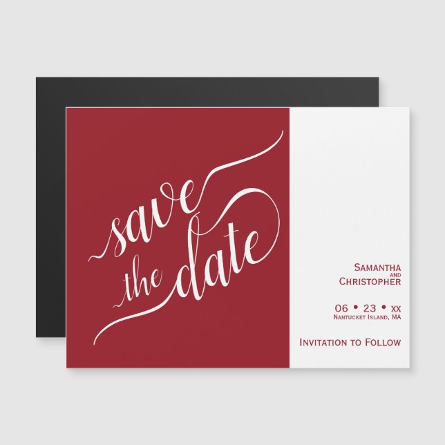 Modern Calligraphy Red Wedding Save the Date Magnetic Invitation (Front/Back)