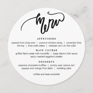 Modern Calligraphy Round Menu in black white