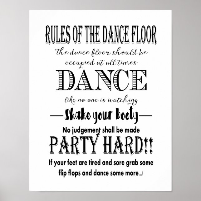 Modern Calligraphy Rules of dance floor wedding Poster (Front)