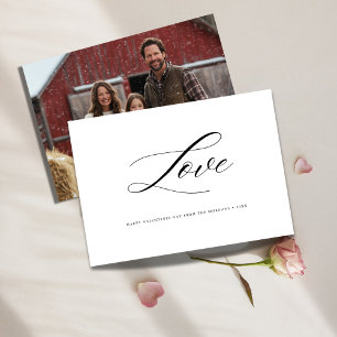 Modern Calligraphy Rustic Family Photo Valentines Holiday Card